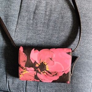 Vera Wang Pink Floral Crossbody Bag with Black Accents